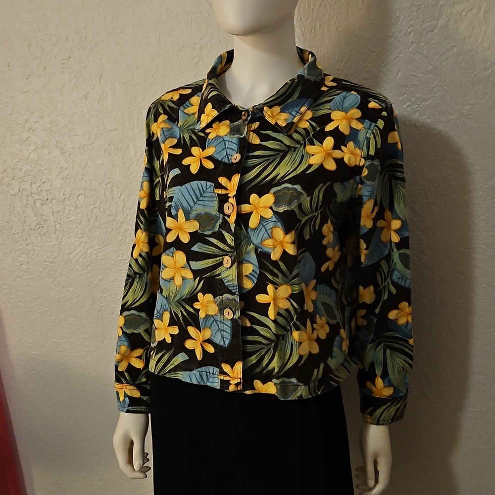JANE ASHLEY Tropical Floral Resort Button Down Shacket - Picture 3 of 8